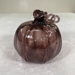 Art Glass Purple Pumpkin Figurine 6” Hand Blown Decorative Fall Harvest Home
